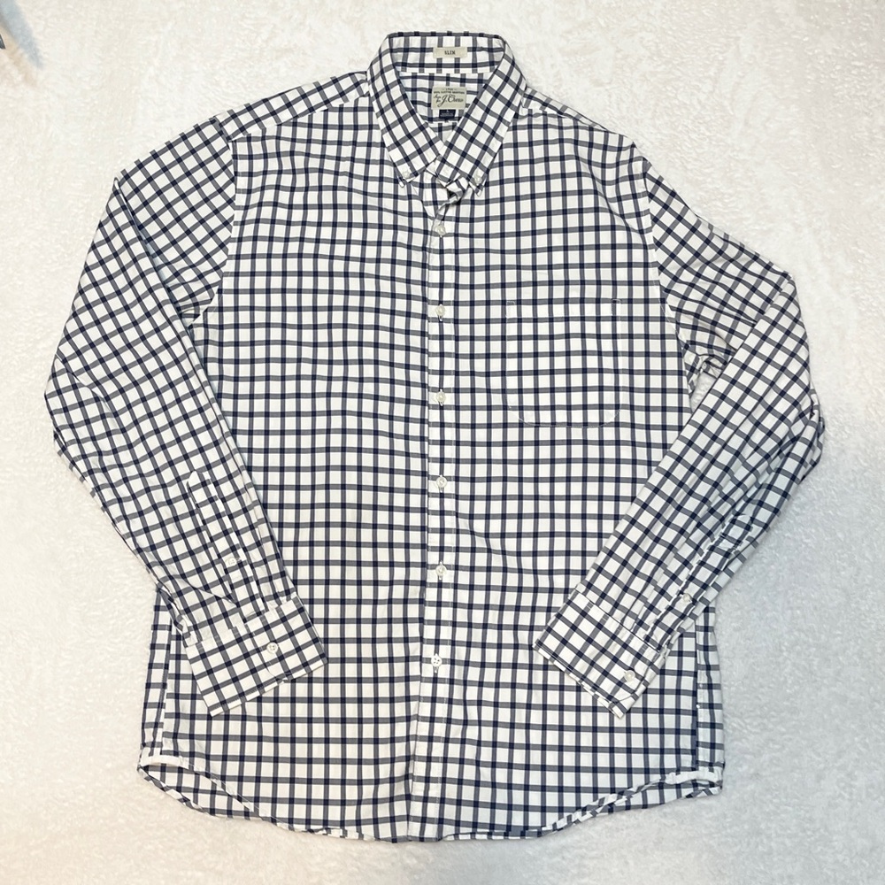 J. Crew Blue White Gingham Button Down Business Casual Shirt Men’s Large